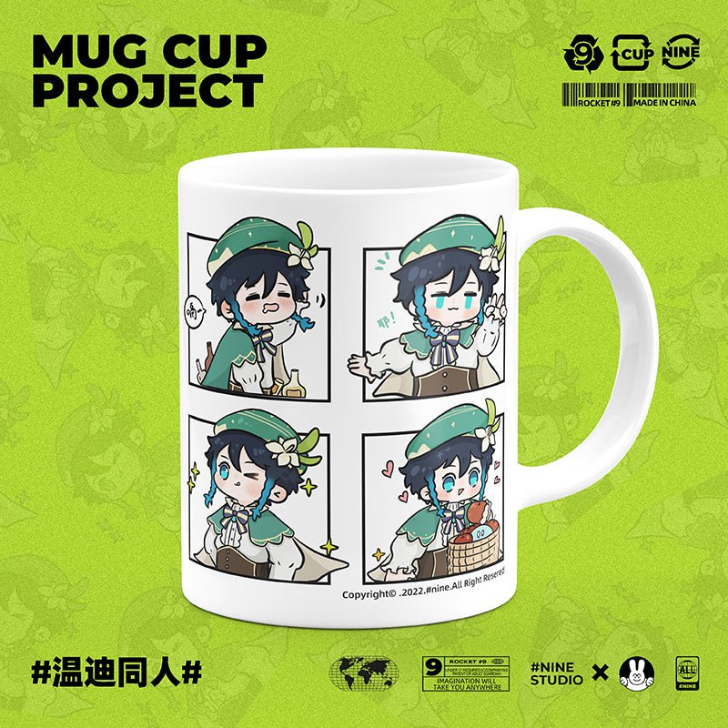 Genshin Impact Comic Style Cute Character Ceramics Mug - Venti (4 Frames) - Image 2
