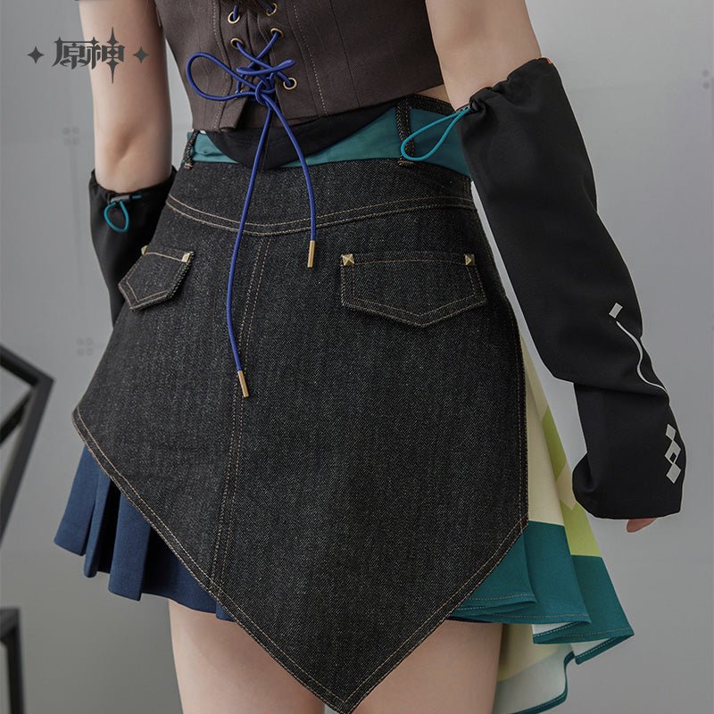 [OFFICIAL] Genshin Impact Kinich Impression Series Clothes - Asymmetrical Patchwork Denim Short Skirt - Image 3